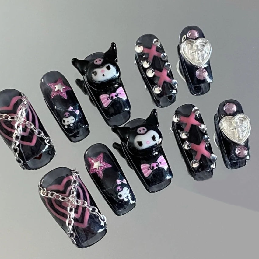 Nail Enhancement Manual Wearing Nail Patch Finished Flame Spicy Girl Dark Kuromi