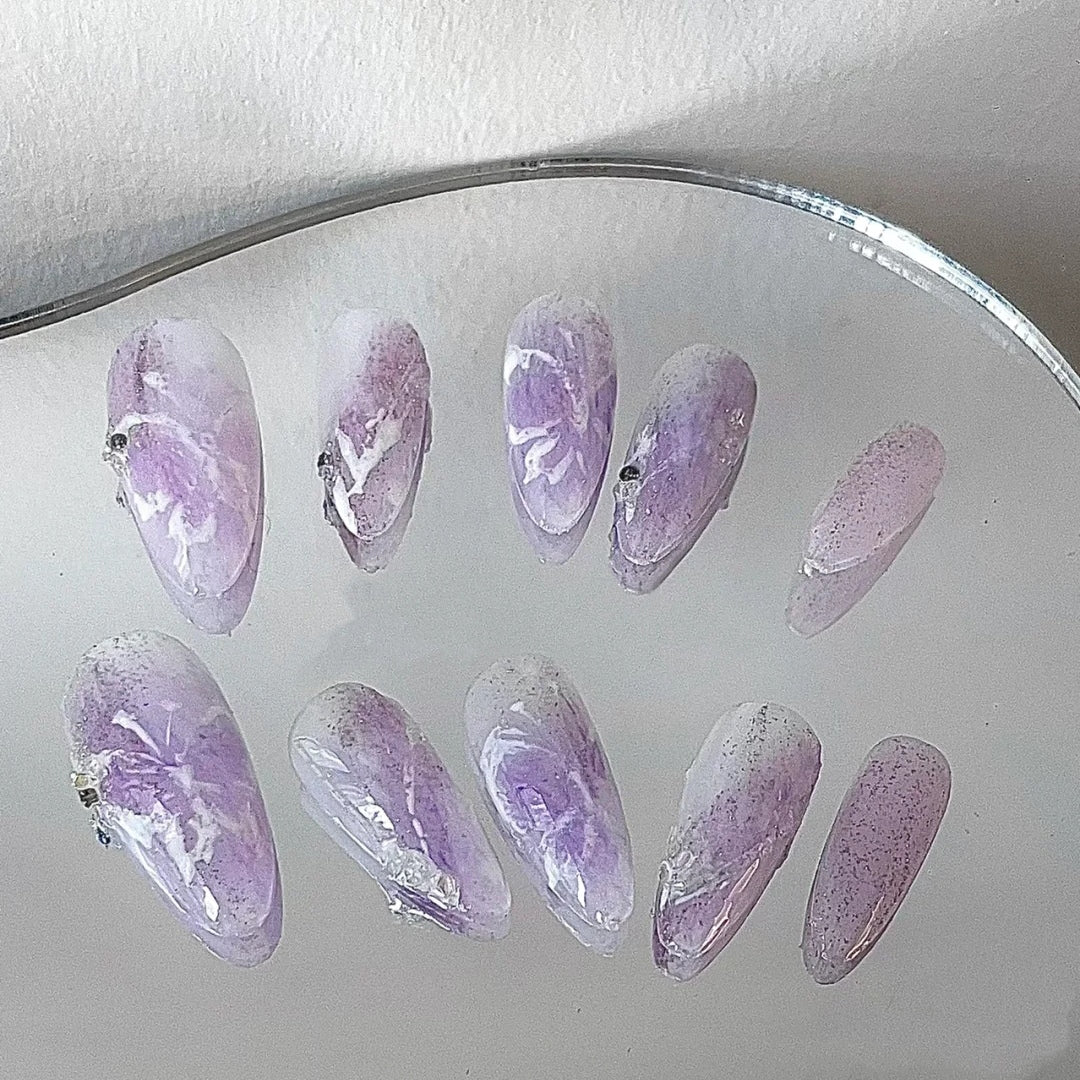 Spring Day Nail Enhancement Finished Soft Taro Purple Gradual Manual Nail Wearing Waterproof Detachable Nail Stick for Pregnant Women