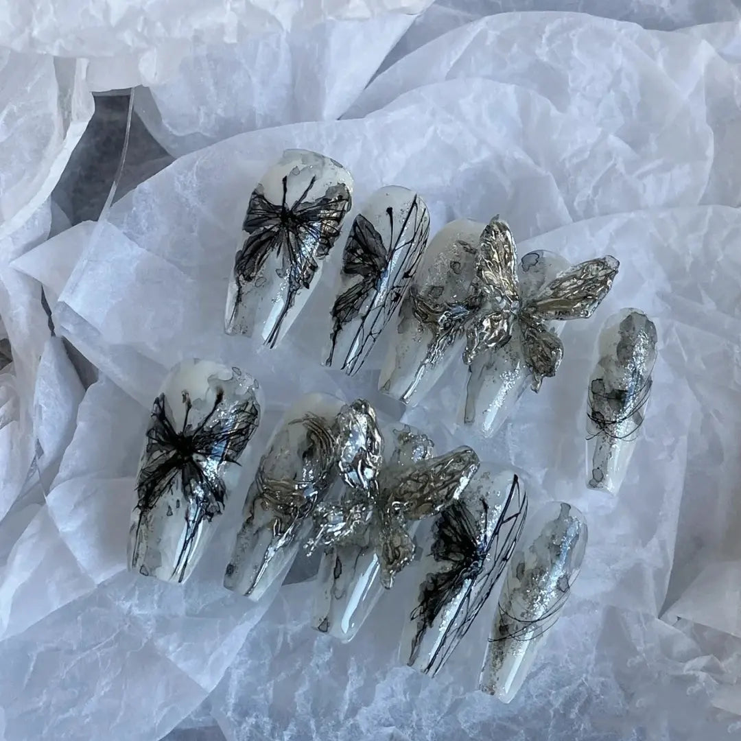 Nail enhancement liquid butterfly, zirconia inlaid diamond, three-dimensional splicing of wings, metal nails