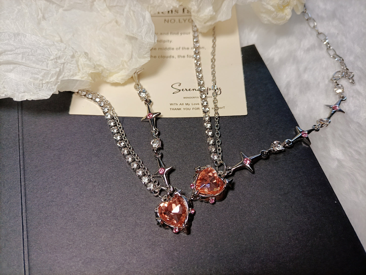 Hot girl orange diamond love star mango splicing diamond chain niche sweet cool silver plated necklace