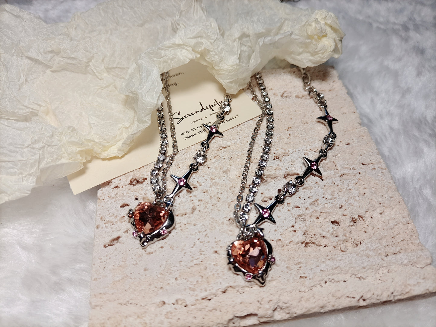 Hot girl orange diamond love star mango splicing diamond chain niche sweet cool silver plated necklace