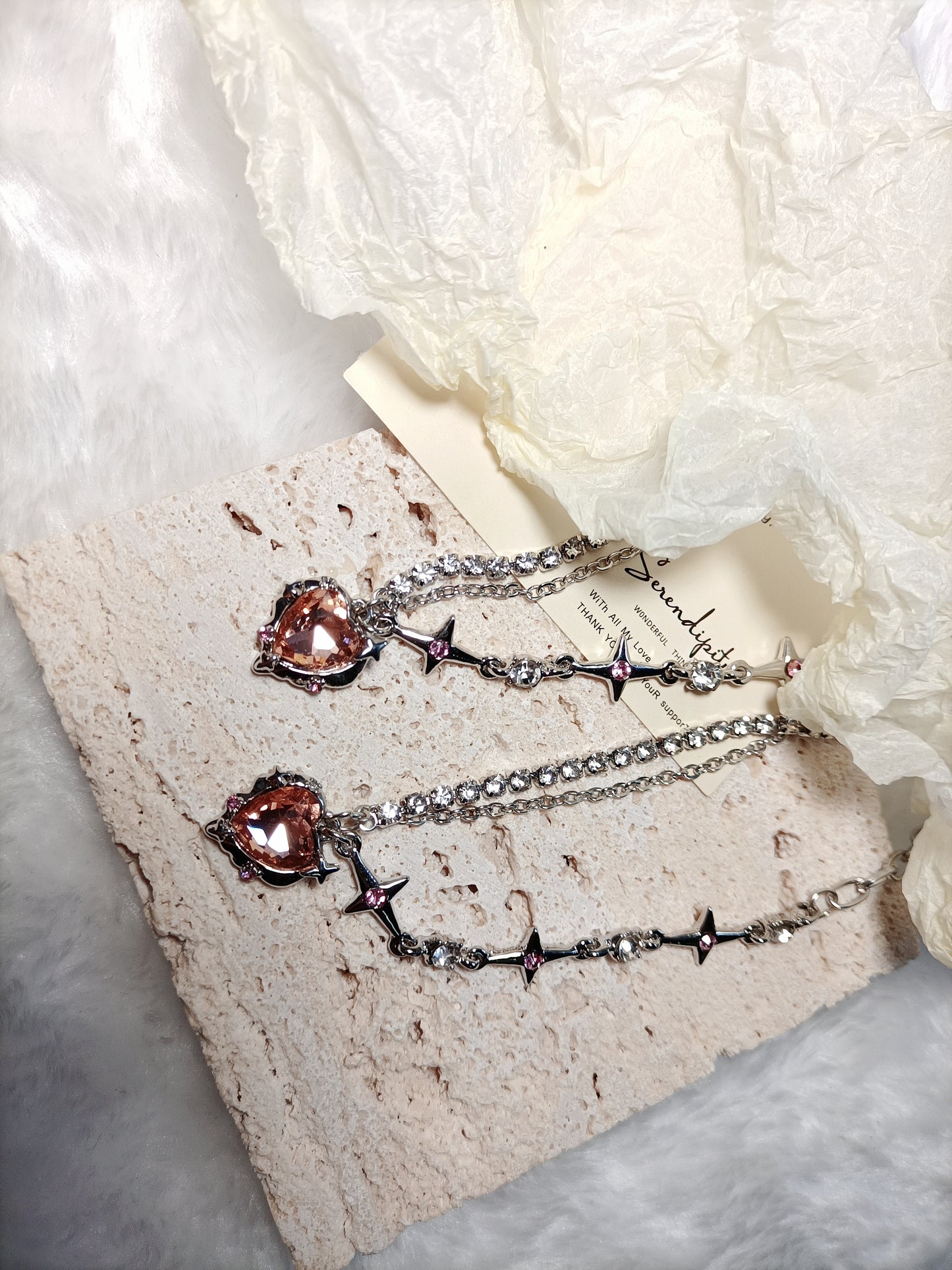 Hot girl orange diamond love star mango splicing diamond chain niche sweet cool silver plated necklace