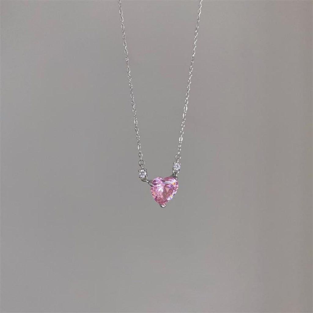 Pink Love Zircon Necklace Female Cool Peach Heart Collar Chain Korean Fashion Versatile Heart Neck Chain Necklace Accessories