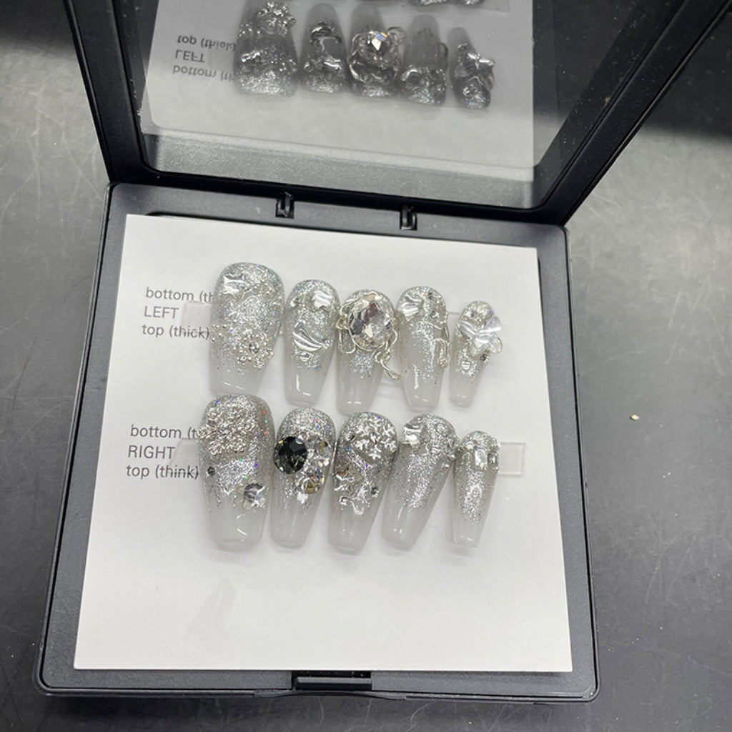 Handmade wearable nail enhancement ins advanced pure lust style white luxury K9 flash diamond bride nail patch finished product