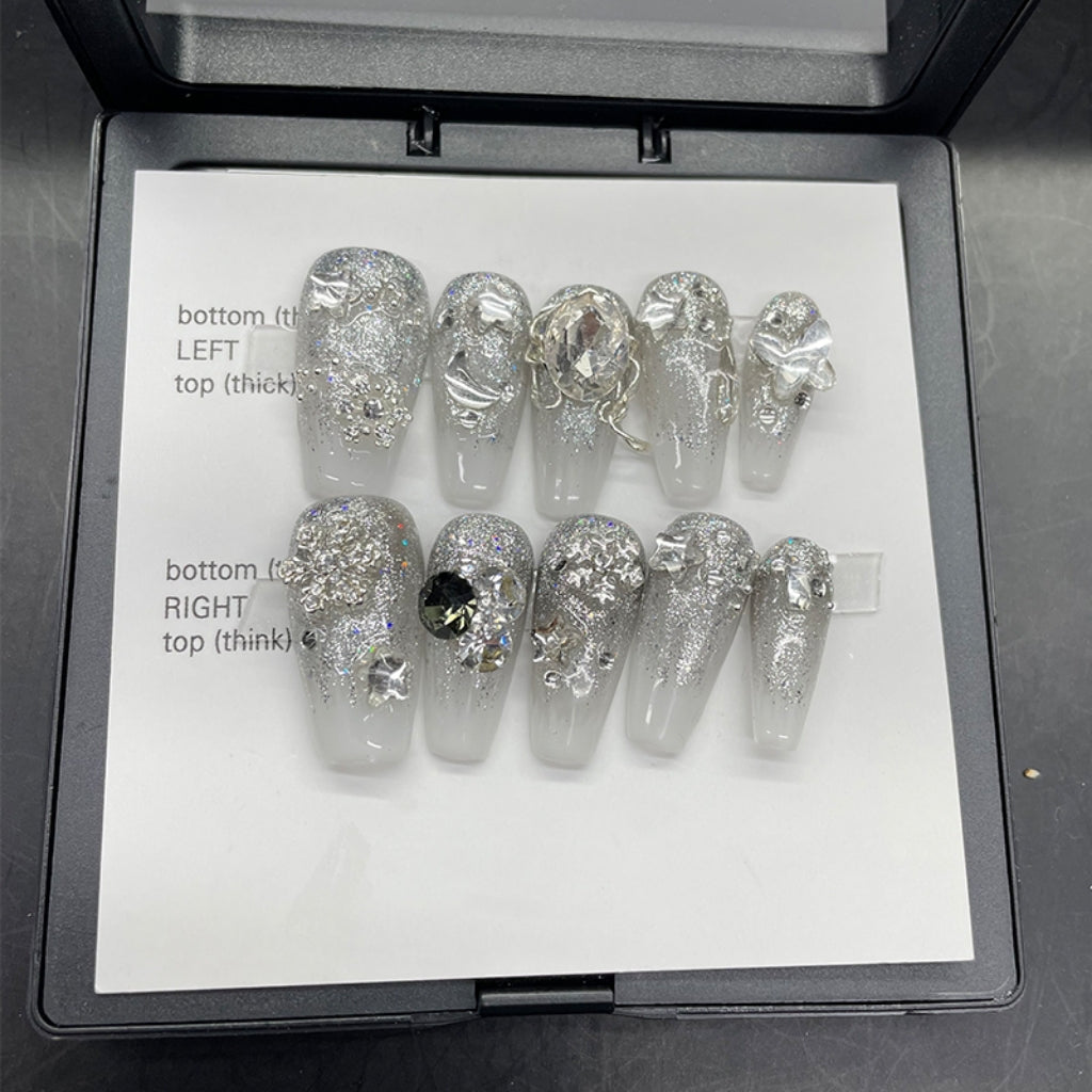 Handmade wearable nail enhancement ins advanced pure lust style white luxury K9 flash diamond bride nail patch finished product