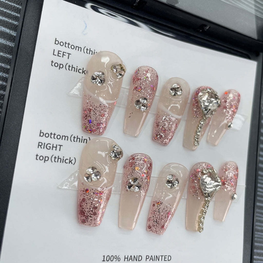 Pure manual wearing of nail, pop sequins, diamond chain clauses, super fairy style, students can wear removable nail patches