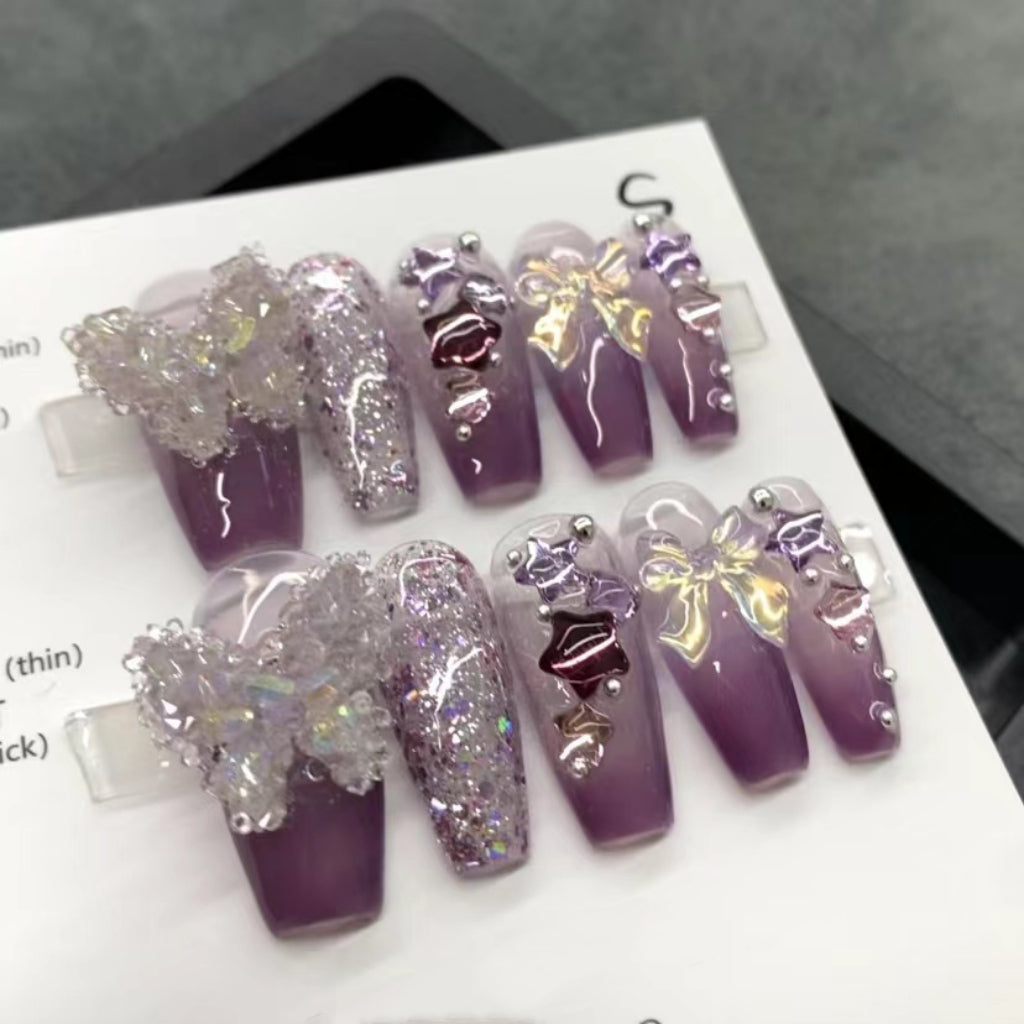 Pure manual nail wearing amethyst butterfly manual manicure false nail for students and pregnant women can use nail stickers for the new year
