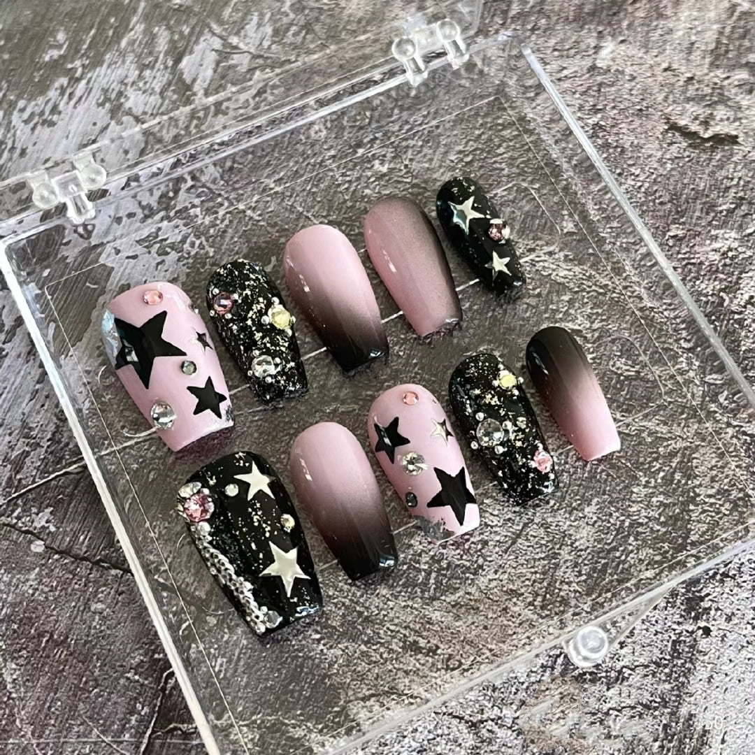 Sweet hot metal hot girl Y2K five-star gold and silver nail enhancement