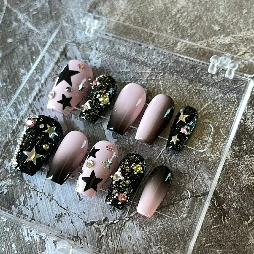 Sweet hot metal hot girl Y2K five-star gold and silver nail enhancement