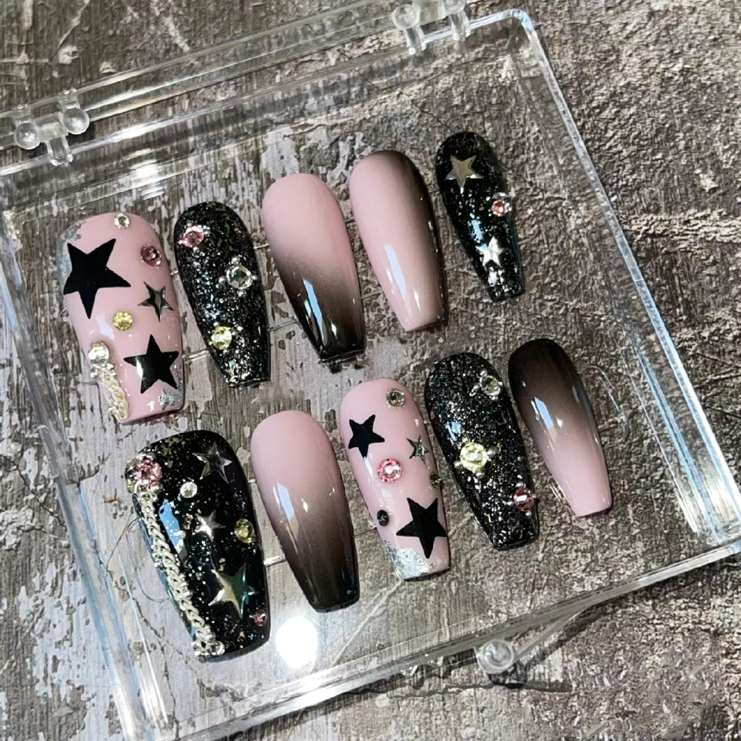 Sweet hot metal hot girl Y2K five-star gold and silver nail enhancement