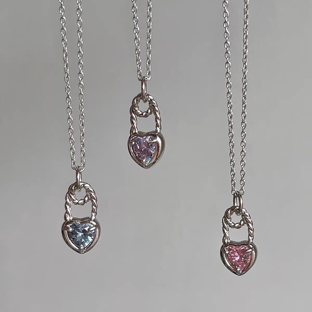 Colorful love zircon necklace s925 sterling silver minority light luxury design pink gem lock head sweet cool collar chain female