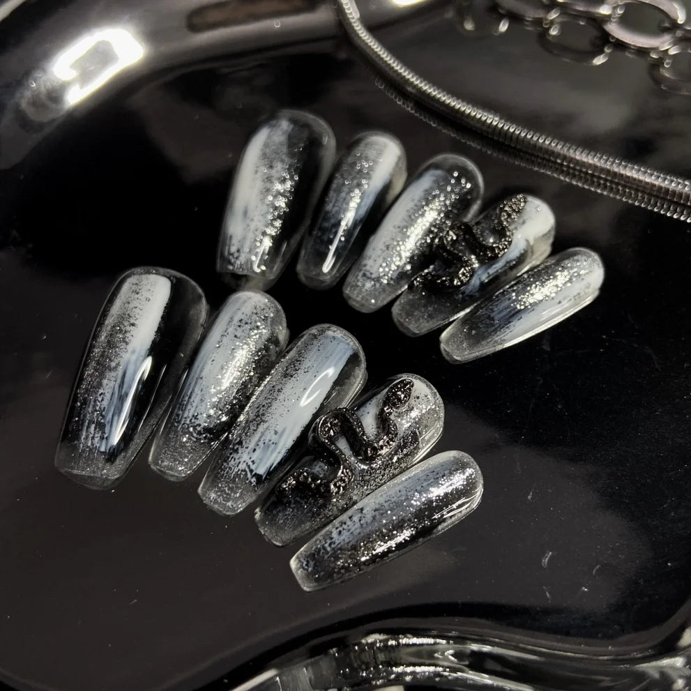 Black halo, dark black, national style nail enhancement, pure handmade, customized nail, removable nail plate