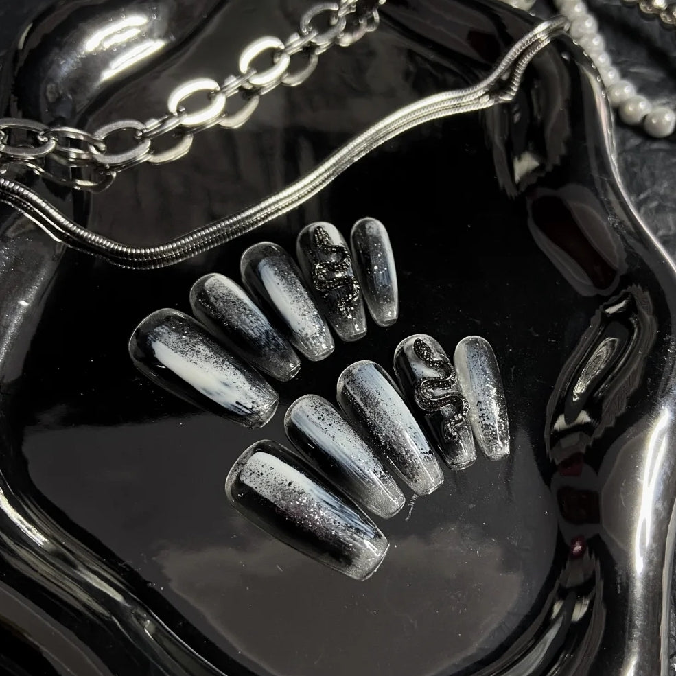 Black halo, dark black, national style nail enhancement, pure handmade, customized nail, removable nail plate
