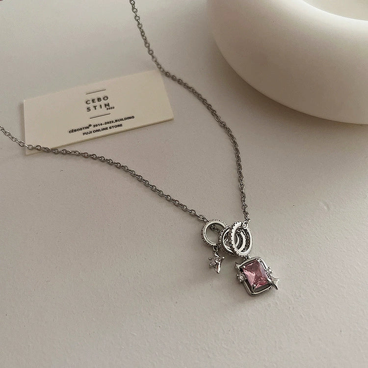 Star mango zirconia circle tassel pendant necklace female personality simple and versatile temperament necklace