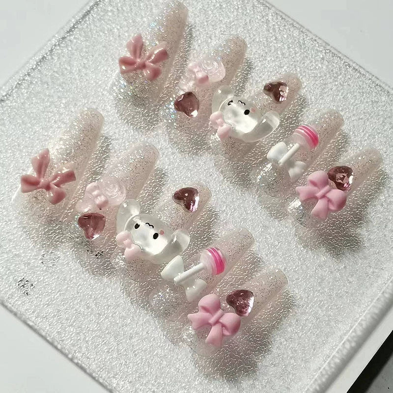 Pink cassia dog long three-dimensional cartoon lollipop fake nail patch wear manicure patch