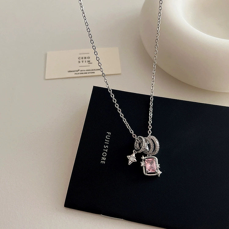 Star mango zirconia circle tassel pendant necklace female personality simple and versatile temperament necklace