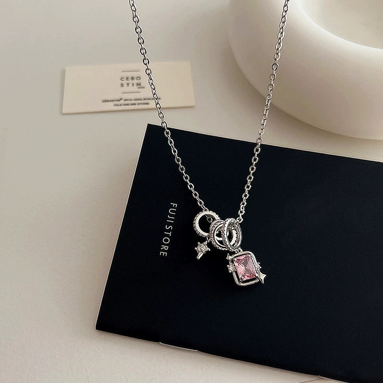 Star mango zirconia circle tassel pendant necklace female personality simple and versatile temperament necklace