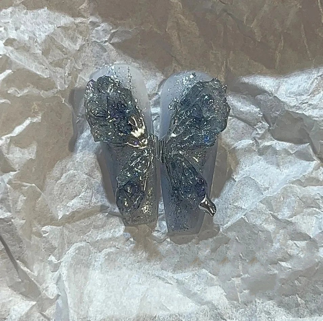 Blue dream butterfly false nails Handmade crystal diamond