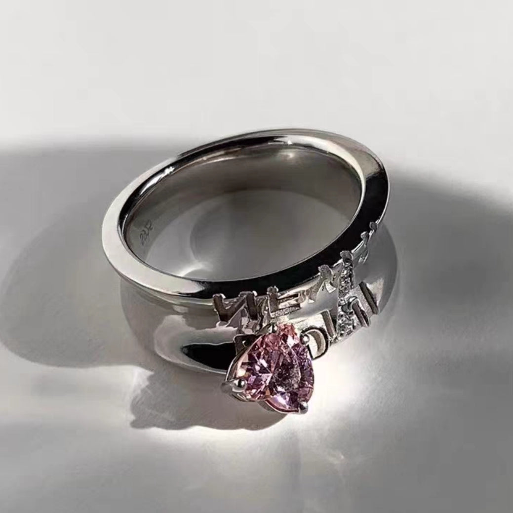Pink Love Zircon Gem Ring Women's Gentle Temperament, Small Design, Adjustable Opening, Girl Friend Ring Women