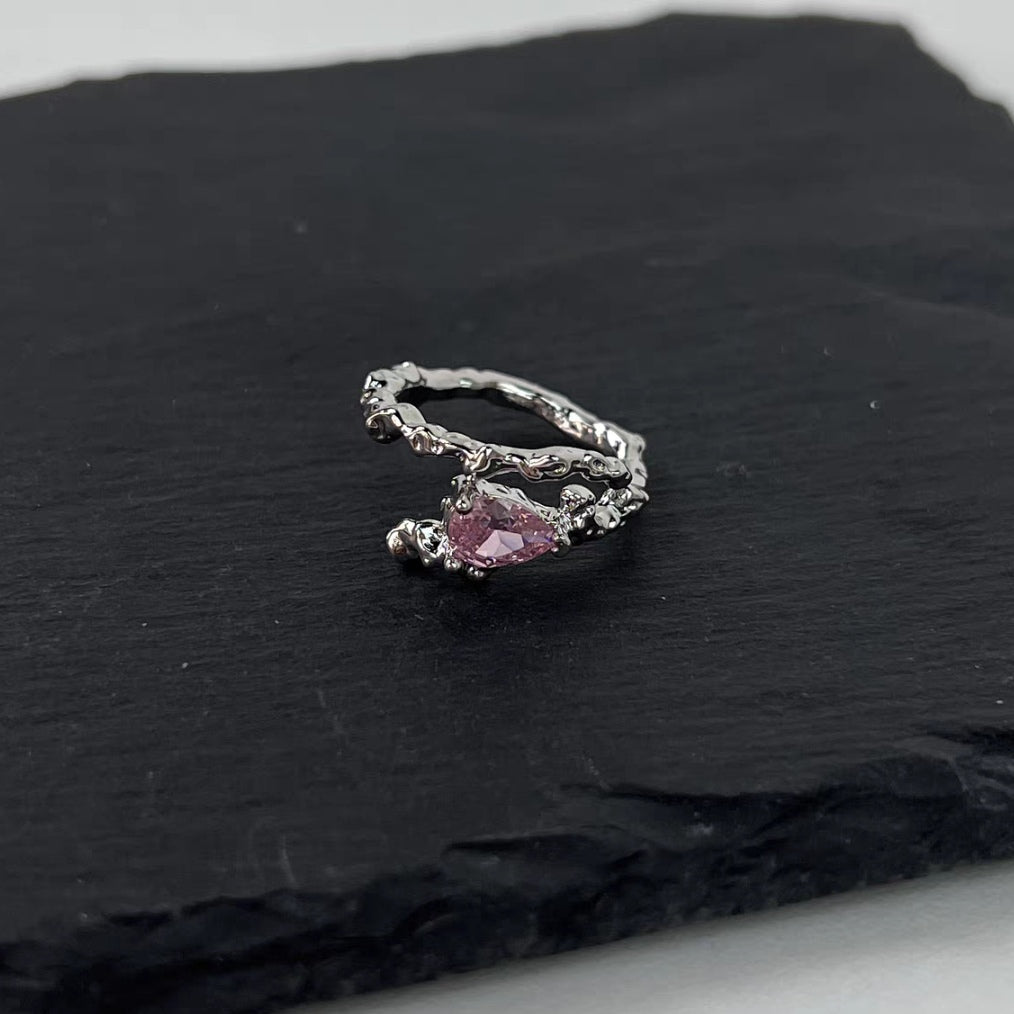 Pink Diamond Love Ring Female Fashion Light Luxury Small Popular Design Ring Fashion Personality Opening Adjustable Index Ring