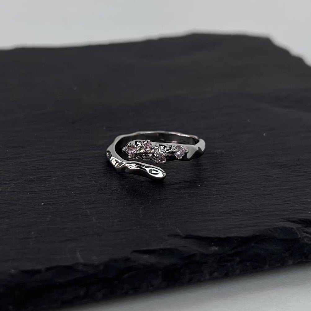 Pink Diamond Love Ring Female Fashion Light Luxury Small Popular Design Ring Fashion Personality Opening Adjustable Index Ring