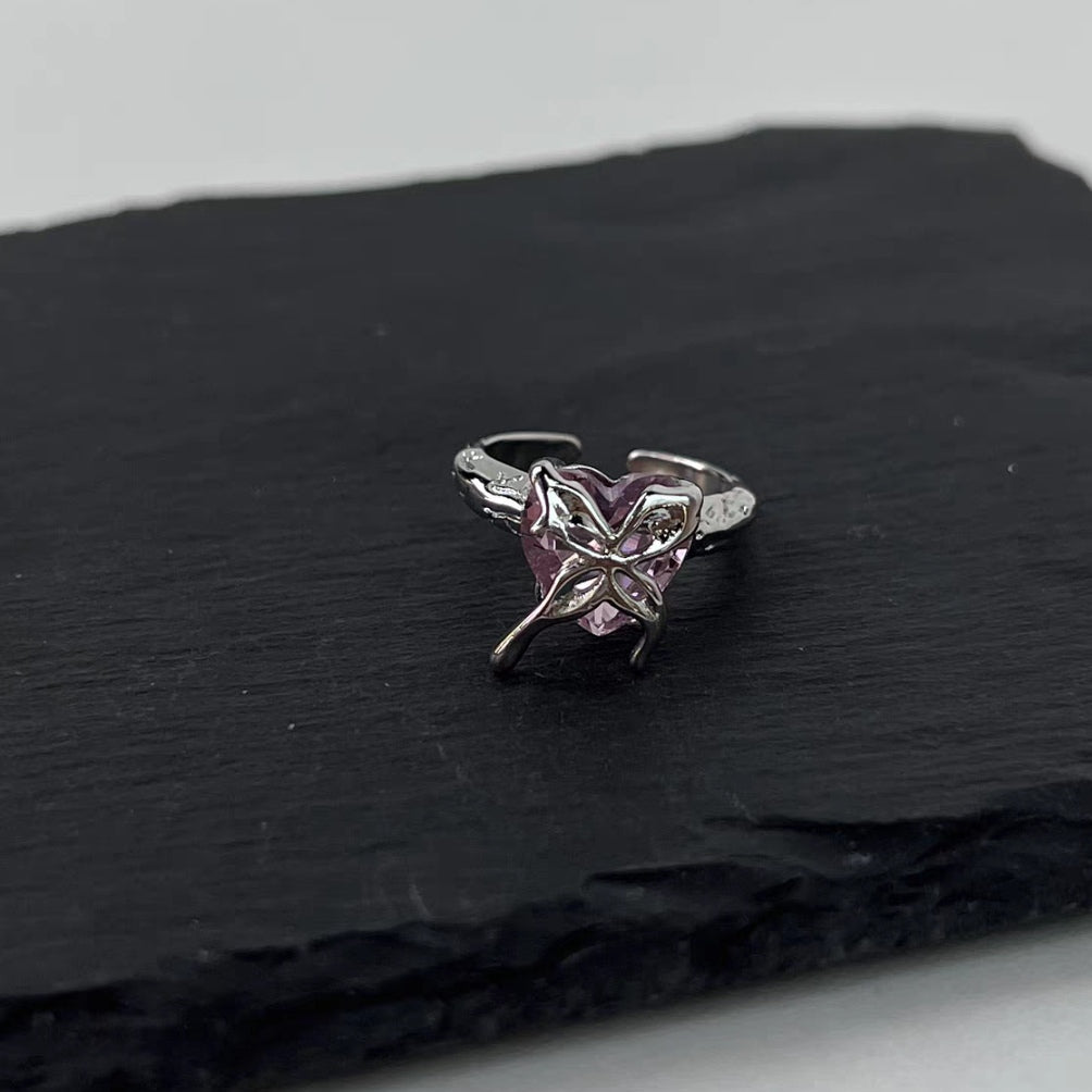 Pink Diamond Love Ring Female Fashion Light Luxury Small Popular Design Ring Fashion Personality Opening Adjustable Index Ring
