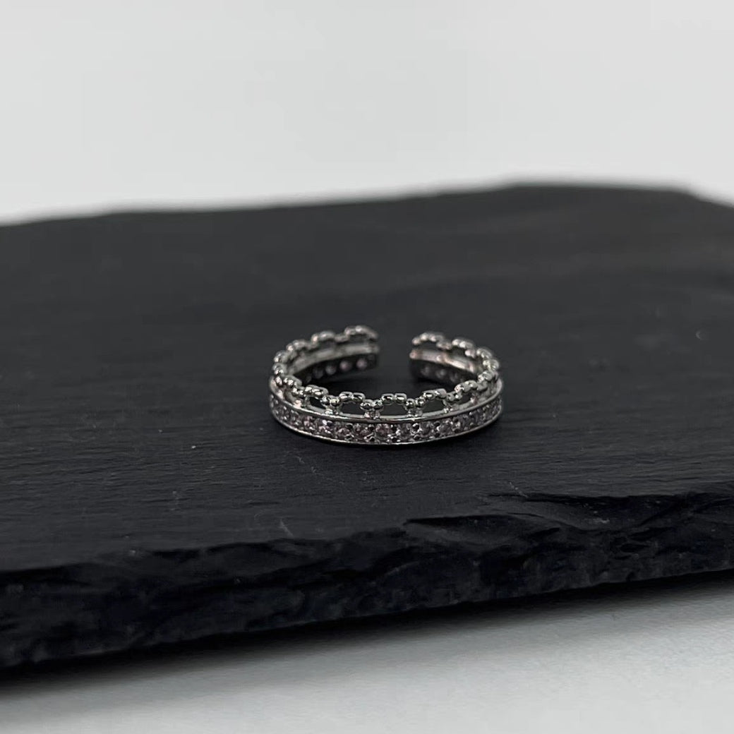 Pink Diamond Love Ring Female Fashion Light Luxury Small Popular Design Ring Fashion Personality Opening Adjustable Index Ring