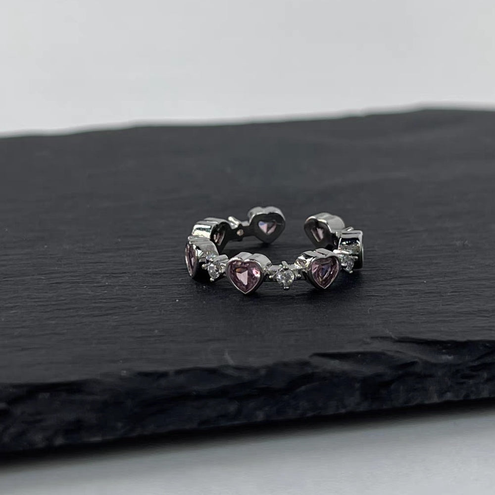 Pink Diamond Love Ring Female Fashion Light Luxury Small Popular Design Ring Fashion Personality Opening Adjustable Index Ring