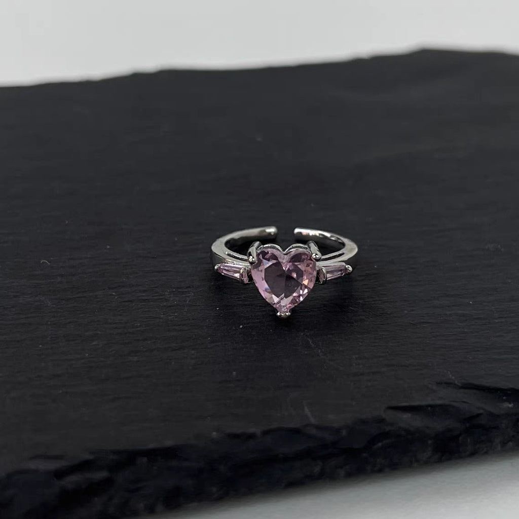 Pink Diamond Love Ring Female Fashion Light Luxury Small Popular Design Ring Fashion Personality Opening Adjustable Index Ring