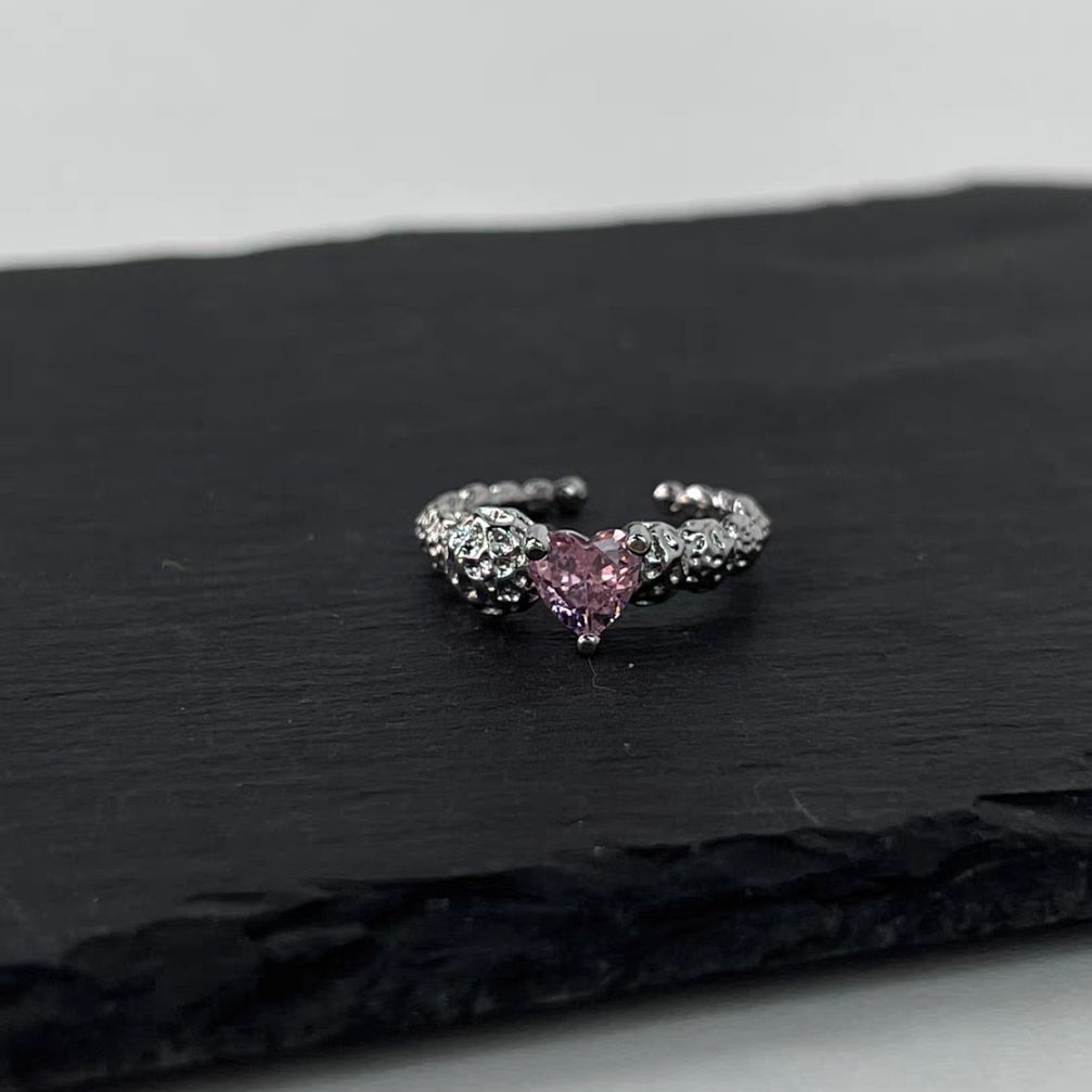 Pink Diamond Love Ring Female Fashion Light Luxury Small Popular Design Ring Fashion Personality Opening Adjustable Index Ring