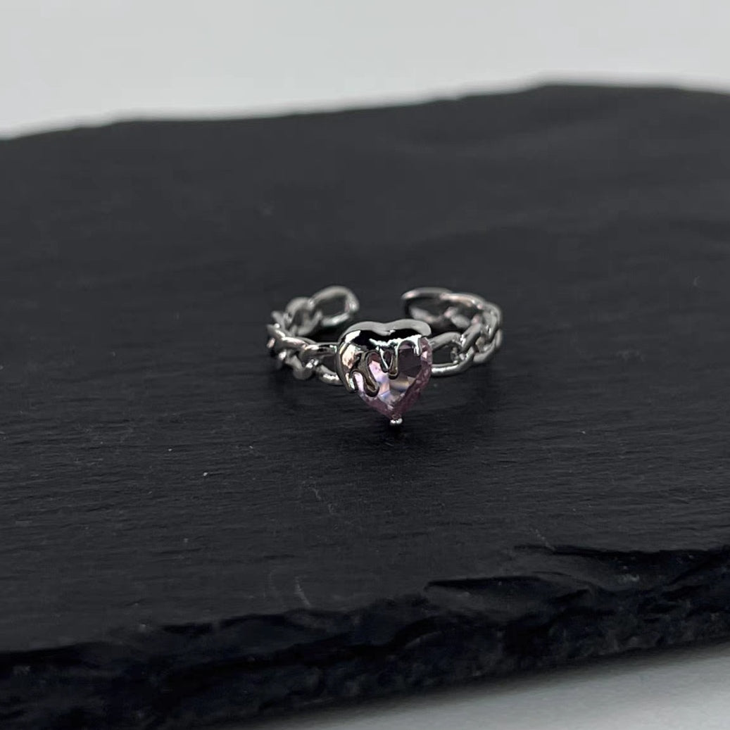 Pink Diamond Love Ring Female Fashion Light Luxury Small Popular Design Ring Fashion Personality Opening Adjustable Index Ring