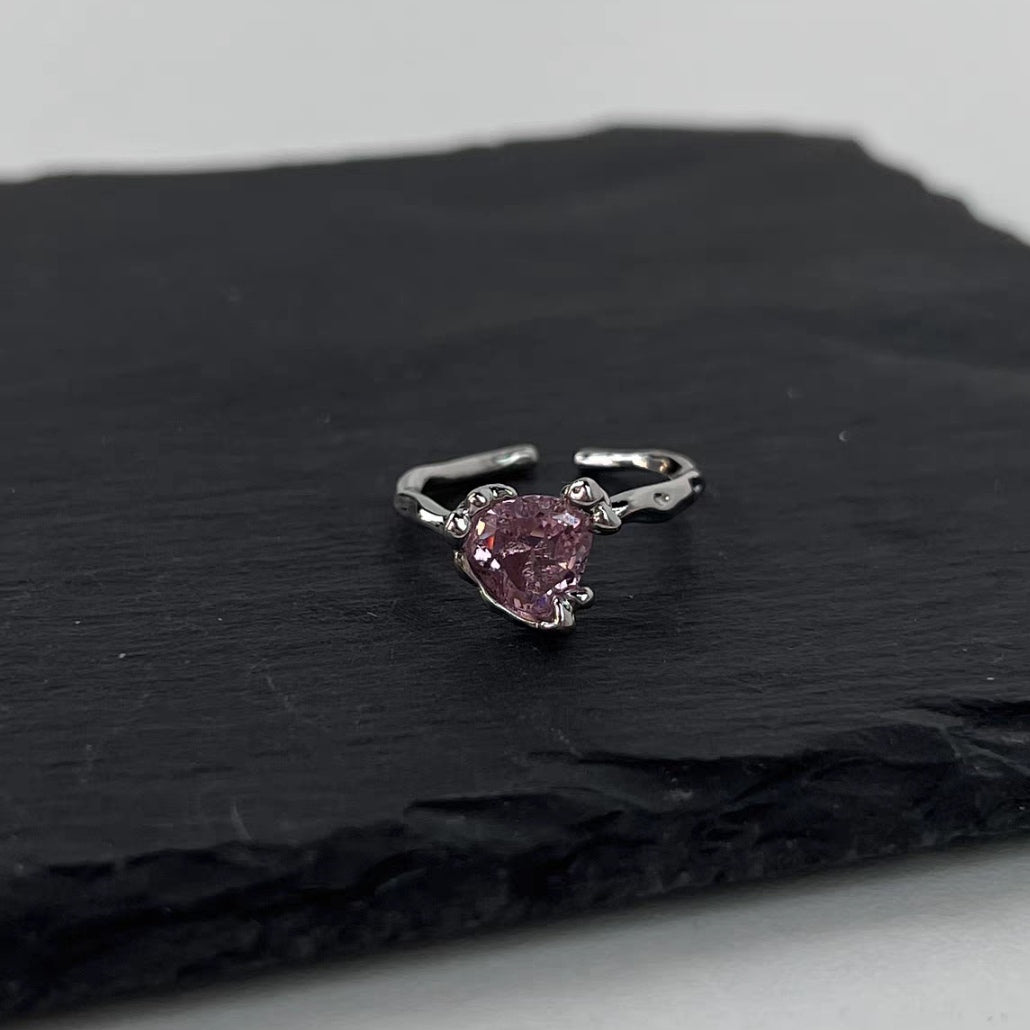 Pink Diamond Love Ring Female Fashion Light Luxury Small Popular Design Ring Fashion Personality Opening Adjustable Index Ring