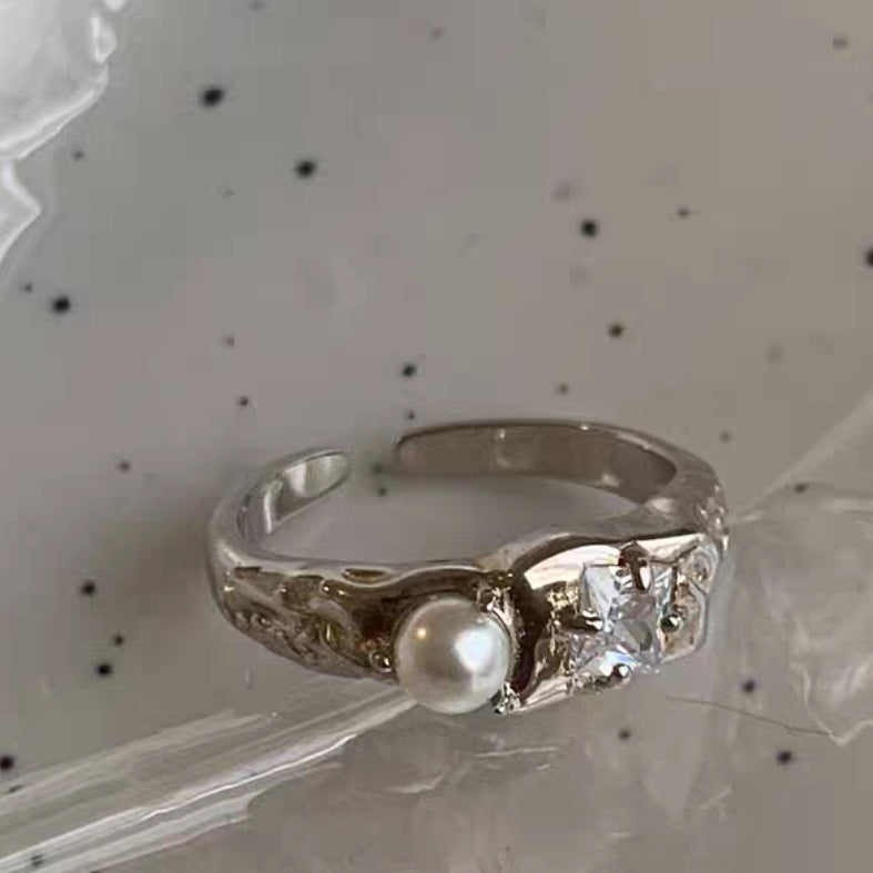 Small design advanced s925 sterling silver irregular pearl zircon ring adjustable ring