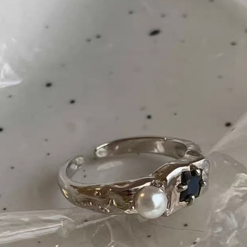 Small design advanced s925 sterling silver irregular pearl zircon ring adjustable ring