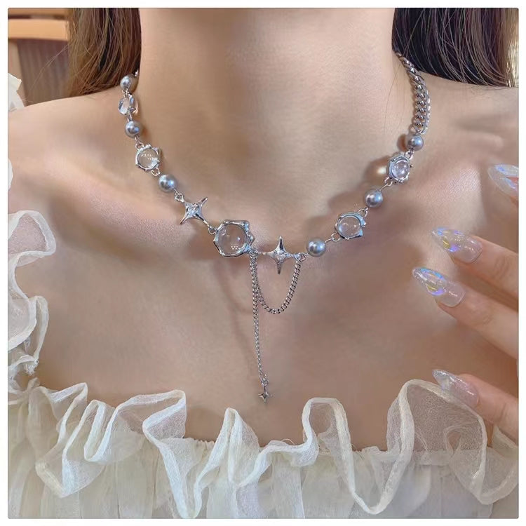 Moonlight zirconia cross tassel necklace