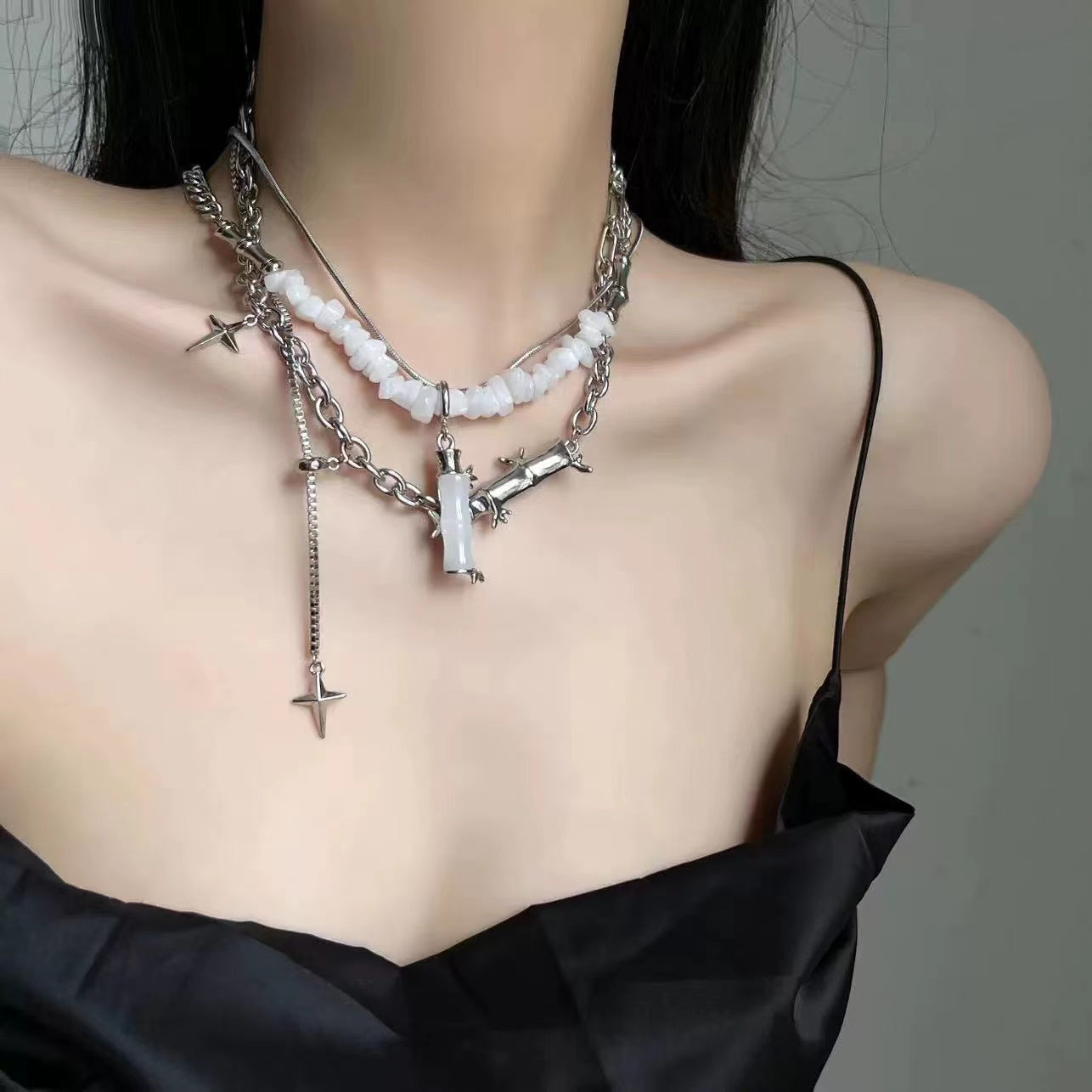 New Chinese white bamboo series tassel necklace necklace