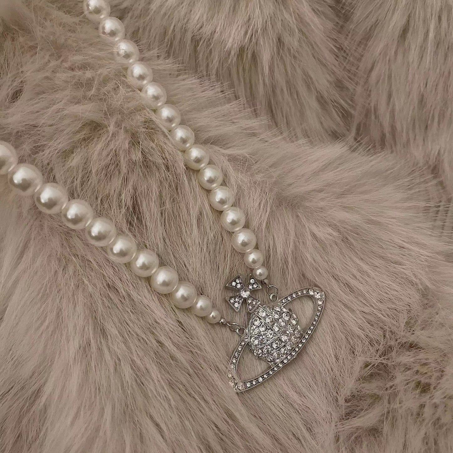 Vintage classic pearl choker Swarovski rhinestone collarbone chain
