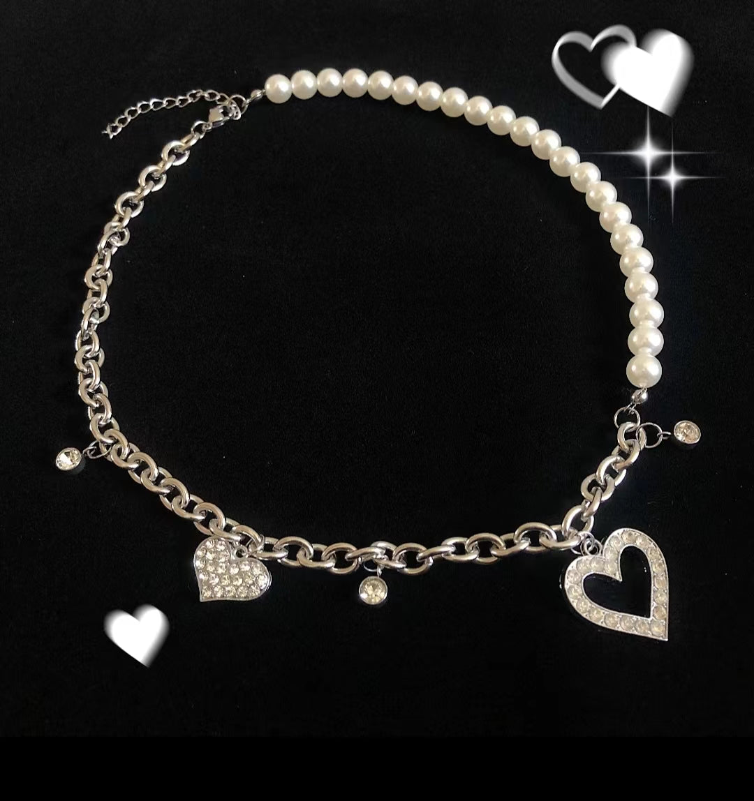 Stacked pink love pearl necklace