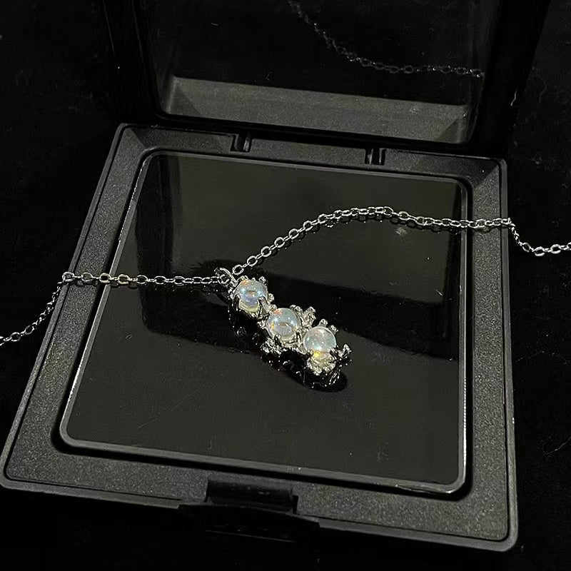 Moonstone jewelry set niche design sense open ring ins cold wind senior sense earrings gemstone necklace