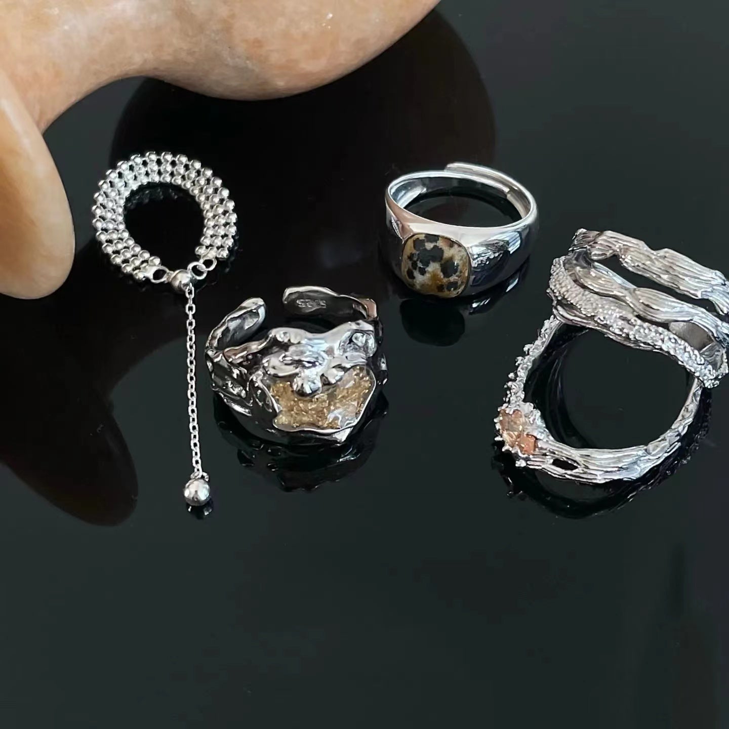 Irregular texture 925 sterling silver ring