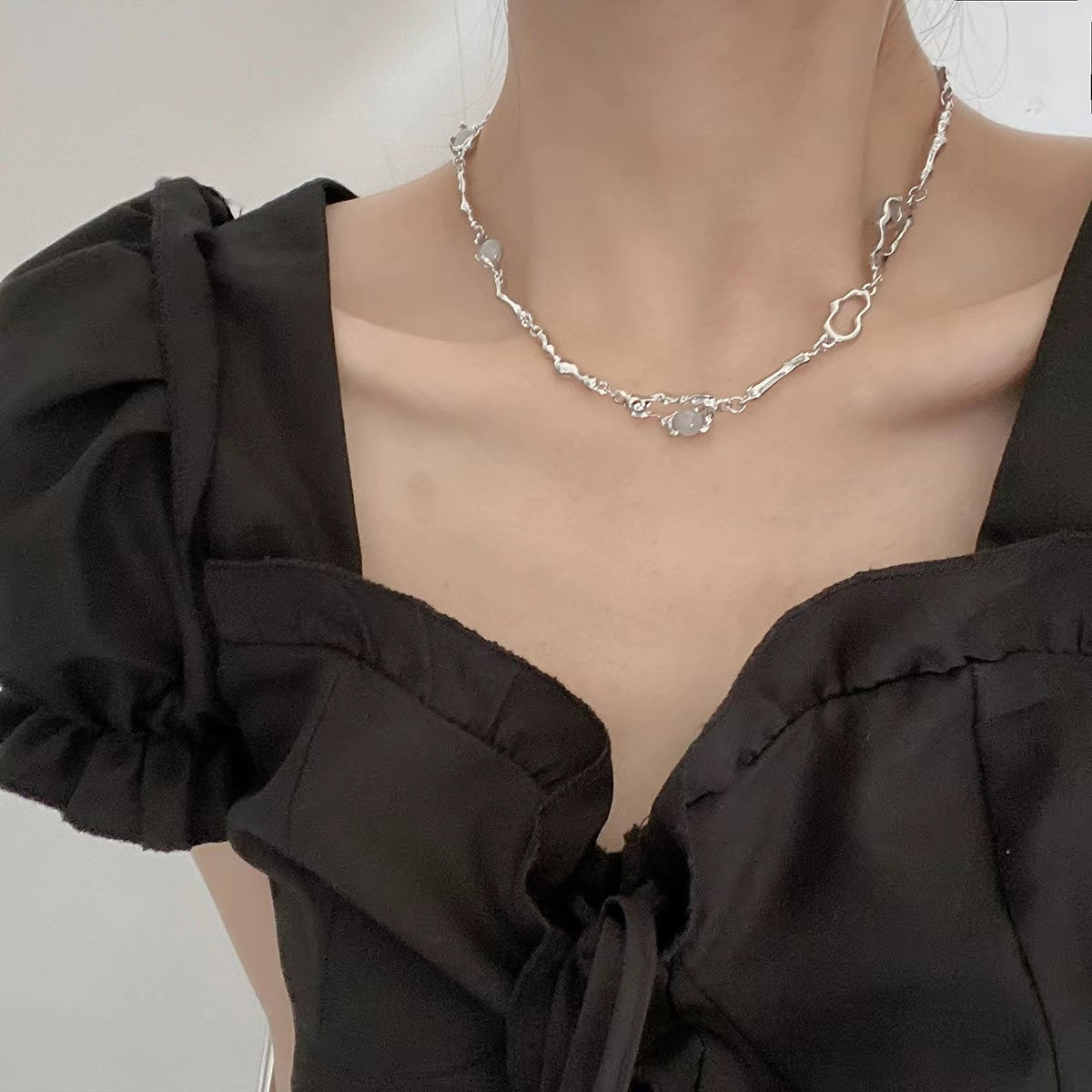 Twisted pin patchwork moonstone necklace