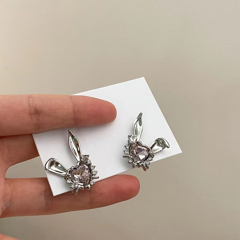 Silver needle bunny series cartoon cute love zirconia earrings earrings female with the same hairpin playful ring
