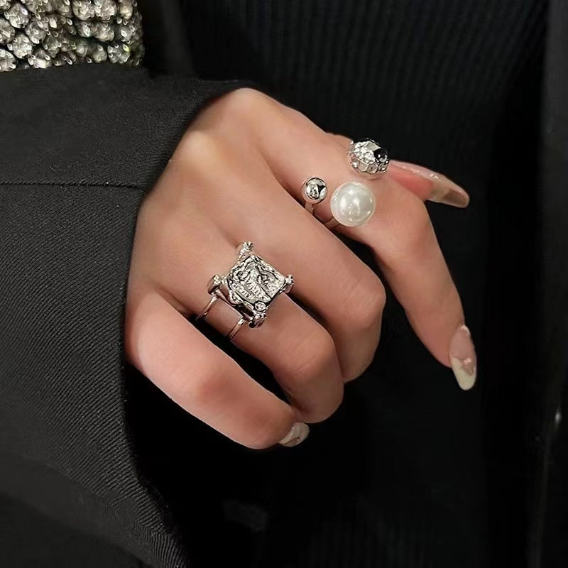 Irregular lava senior sense ins cold wind niche design sense pearl French open simple ring