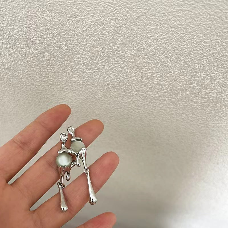 925 silver pin French cat's eye tassel niche design lava earrings long personalized aloof wind earrings female