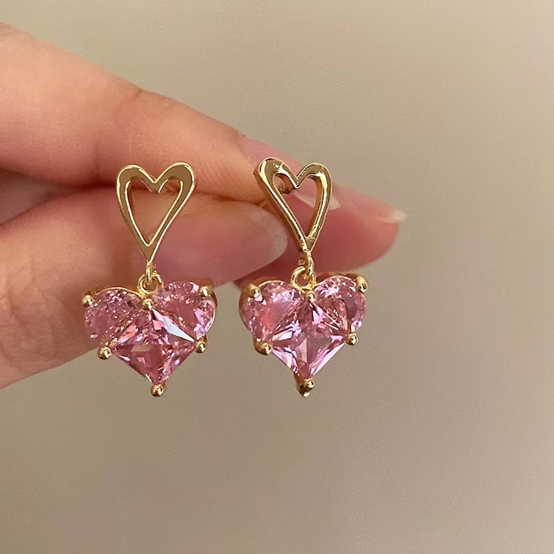 Heartwarming message pink zirconia love earrings high sense of niche design sweet girl temperament delicate earrings