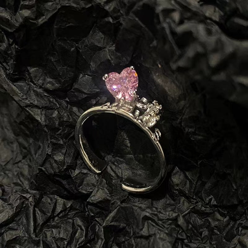 Niche design sense ins wind moonstone ring female love gemstone opening senior sense pink diamond zircon finger ring tide