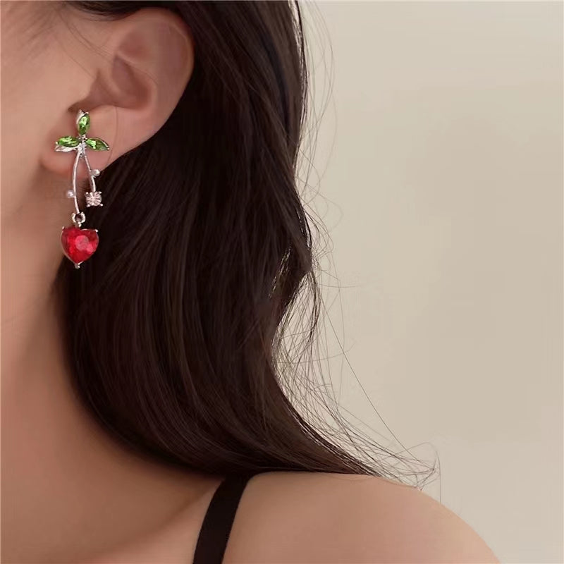 Earrings new tide red gemstone love design senior sense niche temperament earrings fashion earrings