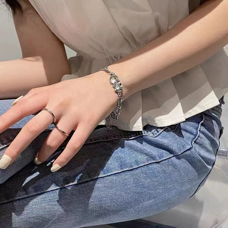 Moonstone pearl patchwork chain bracelet