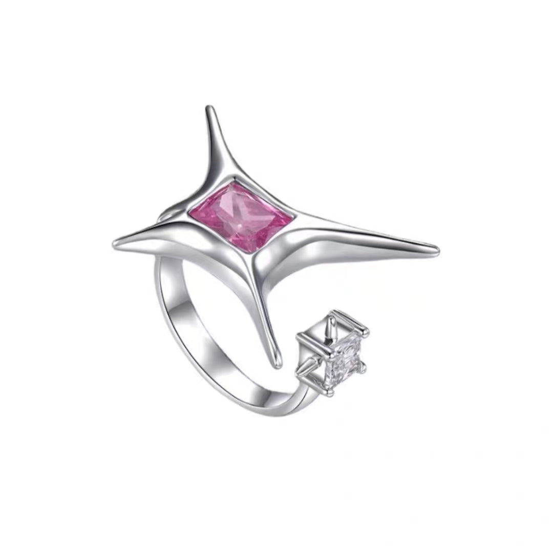 Pink gemstone fashion personality high class feeling ring