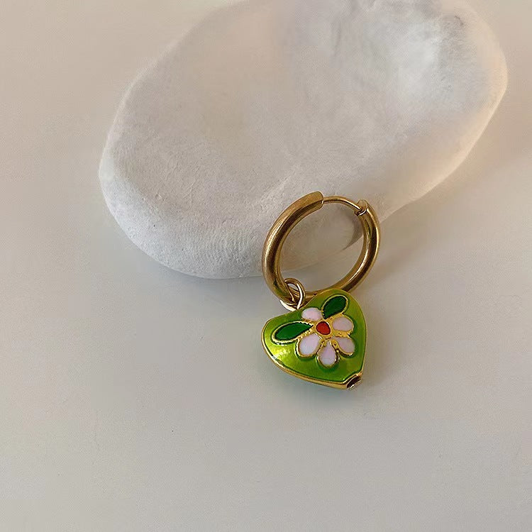 French retro oil dripping pearl love flower earrings